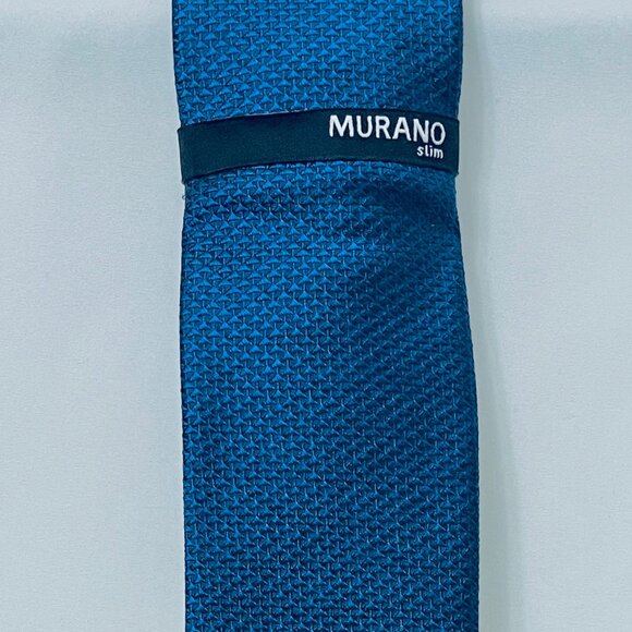 Murano Solid Textured 3 1/8" Woven Silk Tie - Navy Blue - New With Tags - Picture 2 of 5